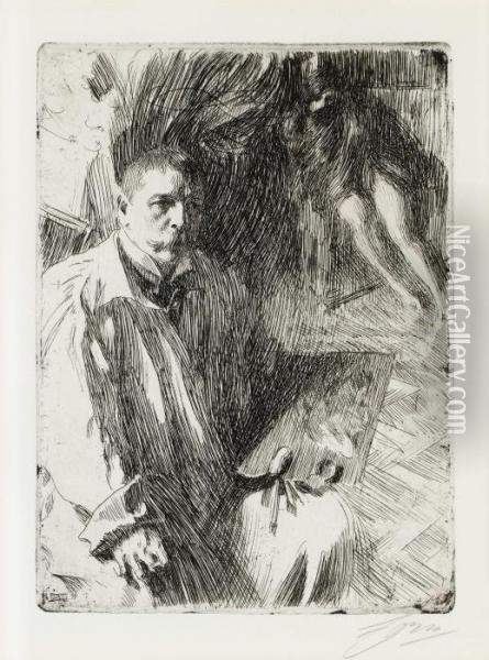 Selfportrait With Model Ii Oil Painting - Anders Zorn