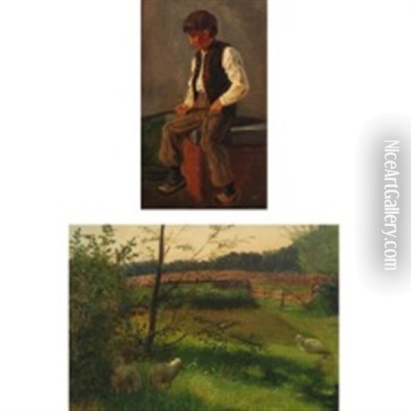 Youth And Scenery With Sheep Oil Painting - Vilhelm (Joh. V.) Zillen
