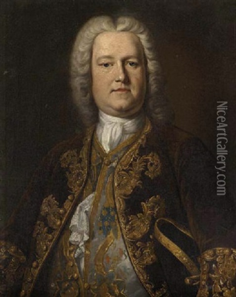 Portrait Of Henry Bromley Of Horseheath And Holt, Baron Montfort, In A Brown Coat With Gold Frogging And An Embroidered Waistcoast Oil Painting - Jean-Baptiste van Loo