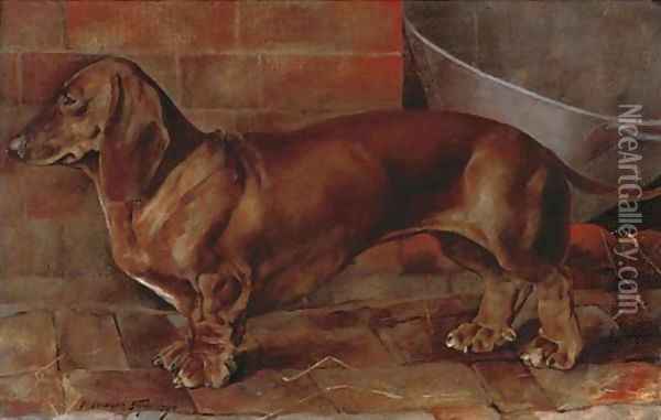 'Janita' K.C.S.B. 36511, a dachshund Oil Painting - Roger Fry