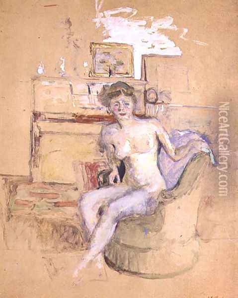 Seated Female Nude, 1940 Oil Painting - Jean-Edouard Vuillard