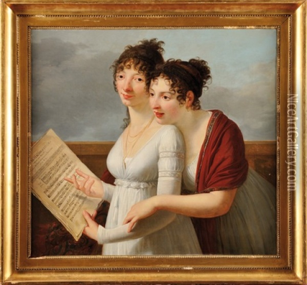 Portrait De Deux Soeurs Lisant Un Livret D'alexandre Duval Oil Painting - Robert Jacques Francois Faust Lefevre