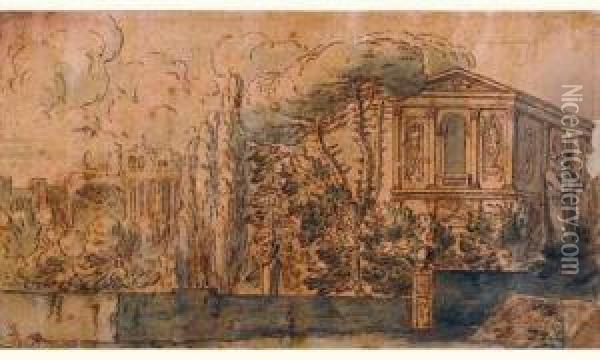 Vue D'une Villa A Rome Oil Painting - Michel Corneille II