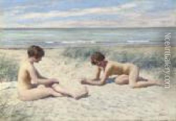 On The Beach Oil Painting - Paul-Gustave Fischer