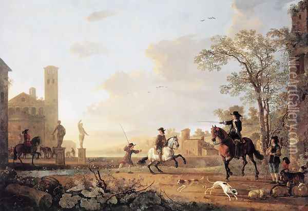 Landscape With Horse Trainers Oil Painting - Aelbert Cuyp