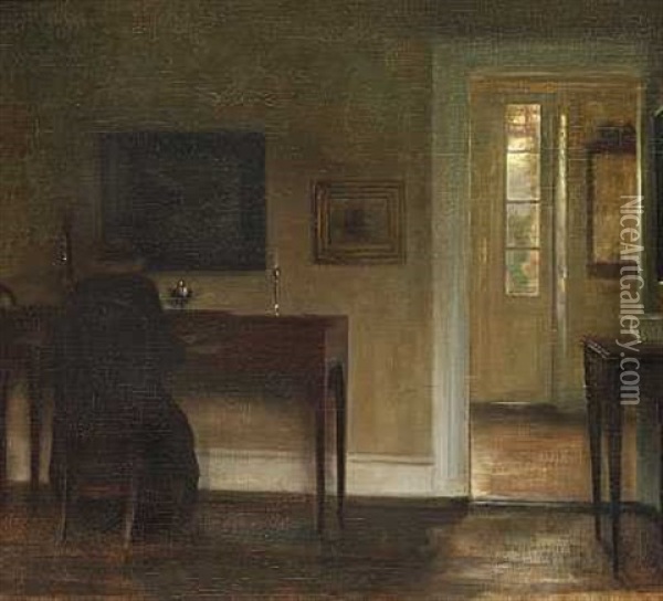 Kunstnerens Hustru Ved Spinettet Oil Painting - Carl Vilhelm Holsoe