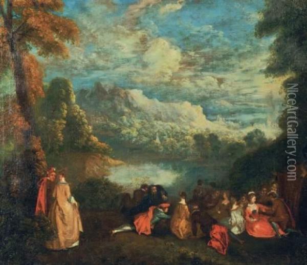 Scene Galante Oil Painting - Watteau, Jean Antoine