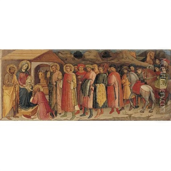The Adoration Of The Magi (a Predella Of An Altarpiece) Oil Painting -  Lippo d'Andrea (Ambrogio di Baldese)