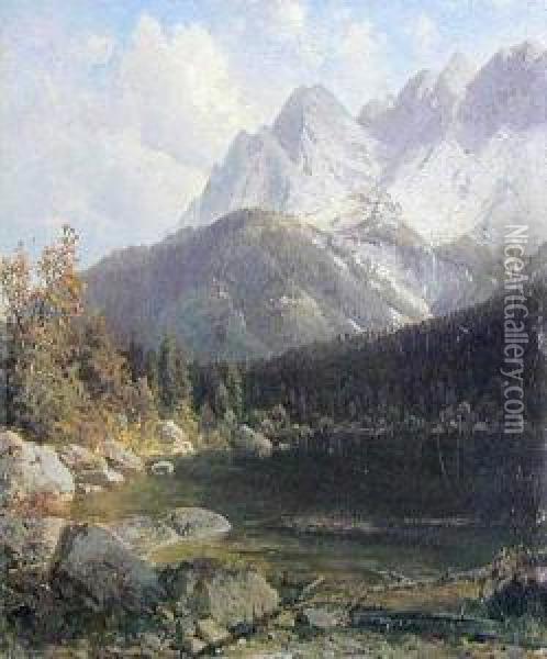 Jezioro W Alpach Oil Painting - Josef Schoyerer