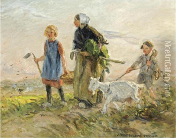 Returning From The Fields Oil Painting - Jan Zoetelief Tromp