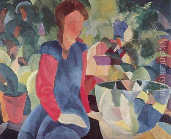 Girl With Fish Bell Oil Painting - August Macke