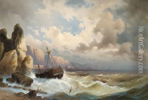 Caravel On Stormy Seas Oil Painting - Carl Rudolph Krafft