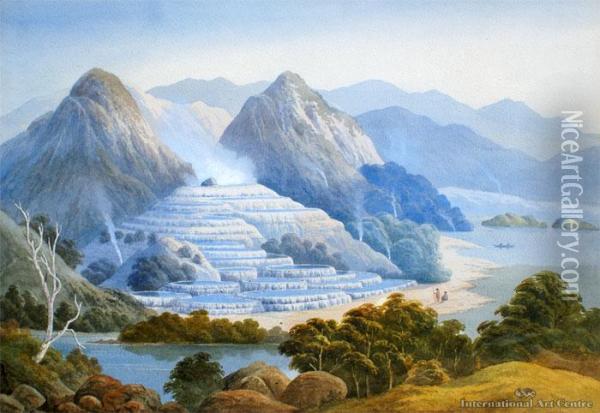 The White Terraces, Rotomahana Oil Painting - John Barr Clarke Hoyte