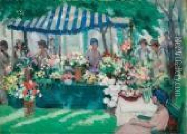 Flower Market Oil Painting - Frederick Kitson Cowley