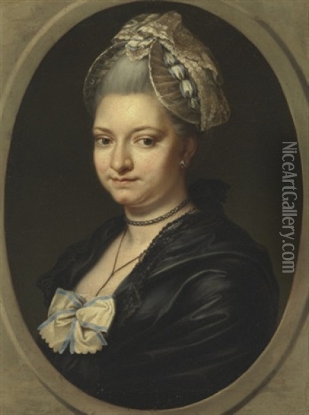 Portrait Of A Lady, Traditionally Identified As Pierina Gravaghi, Bust-length, In A Black Dress And White Lace Bonnet Oil Painting - Johann Christian von Mannlich