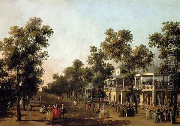 View Of The Grand Walk, vauxhall Gardens, With The Orchestra Pavilion, The Organ House, The Turkish Dining Tent And The Statue Of Aurora Oil Painting - (Giovanni Antonio Canal) Canaletto