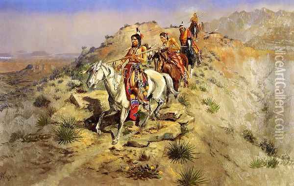 On the Warpath Oil Painting - Charles Marion Russell