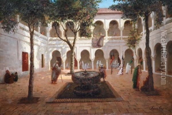 Cour Animee Et Fontaine Oil Painting - Joseph Sintes