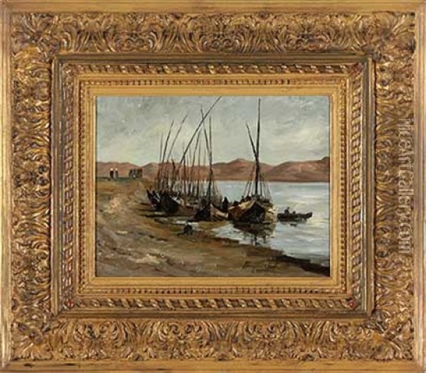 Fischerboote Im Agyptischen Strandhafen Oil Painting - Ferdinand Scribe