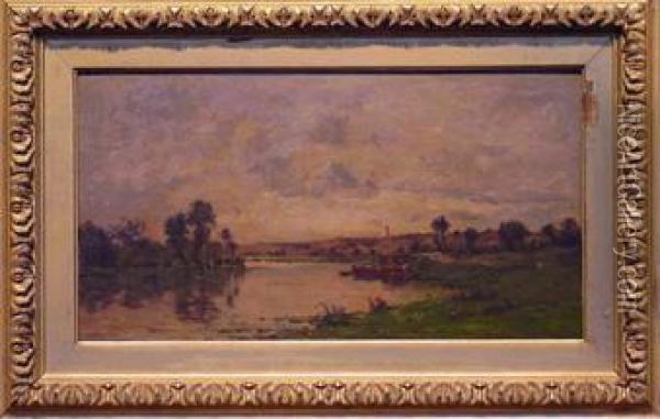 Washer Women On The Banks Of A River Oil Painting - Charles-Francois Daubigny