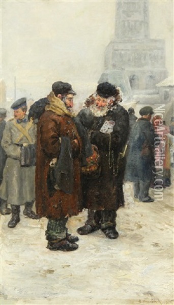 Jewish Peddlers At The Flea Market Oil Painting - Arnold Borisovich Lakhovsky