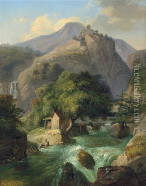 Alpenlandschaft Mit Wildbach Oil Painting - Carl Geyling