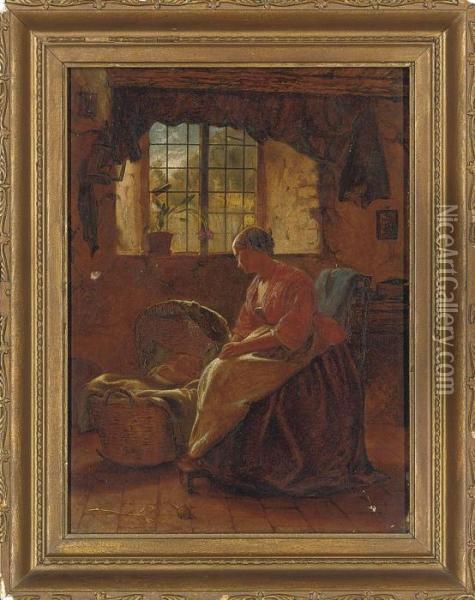 A Young Mother And Sleeping Child Oil Painting - John P. Burr