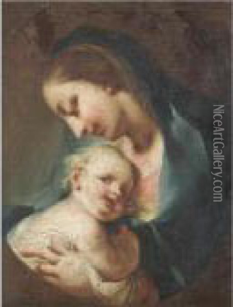 Madonna And Child, In A Painted Oval Oil Painting - Federico Bencovich