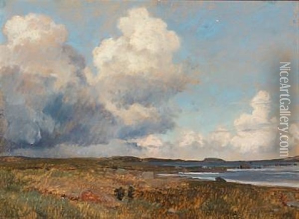Stranden Ved Helgenaes Oil Painting - Janus la Cour
