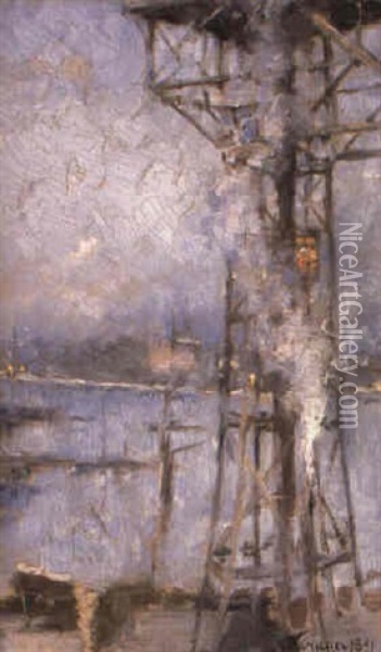 Katarinahissen- Stockholm Oil Painting - Nils Kreuger