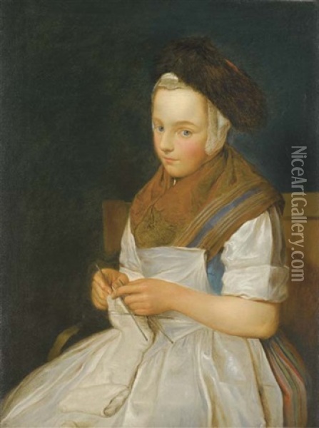Jeune Saxonne Tricotant Oil Painting - Charles Francois Hutin
