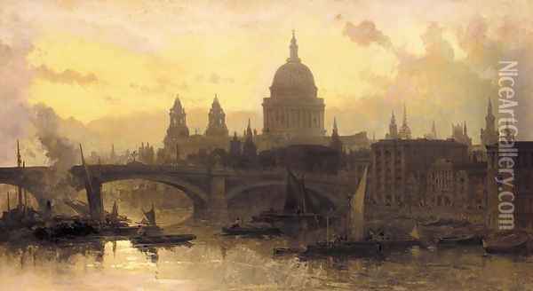 St. Pauls from the Thames, Looking West Oil Painting - David Roberts