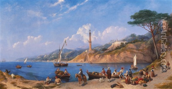Animated Scene By The Southern Italian Coast Oil Painting - Charles Henry Seaforth