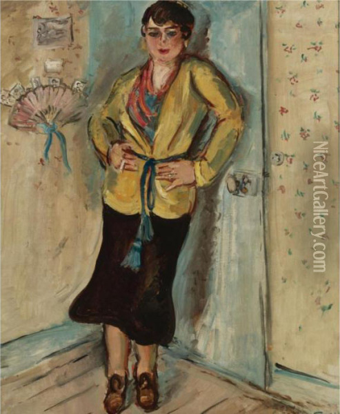 Femme A La Cigarette Devant La Porte Bleue Oil Painting - Emile-Othon Friesz