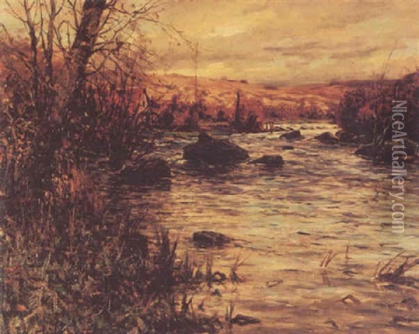 Autumn Stream With Cottage Oil Painting - Louis Aston Knight