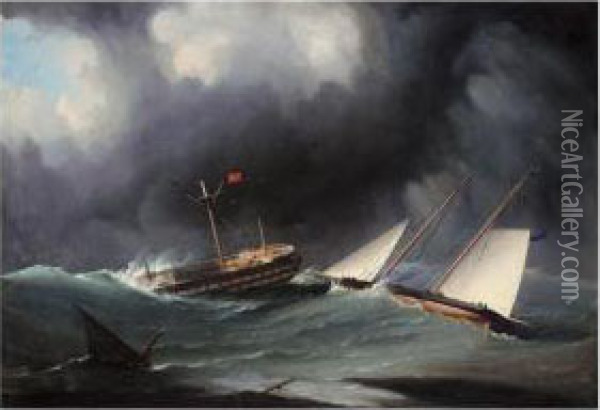 Khedive's Disaster - A Troop Ship In Distress Being Rescued By The Royal Yacht Squadron Oil Painting - John Christian Schetky