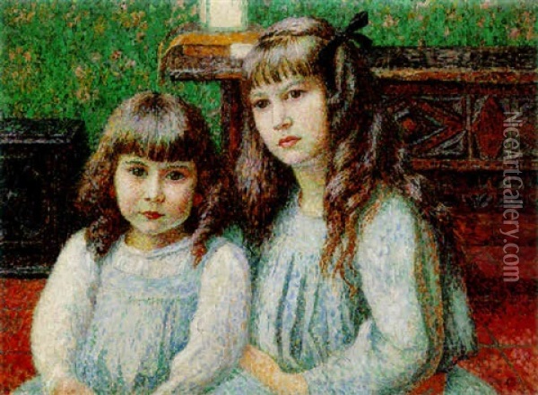 Portrait De Sylvie Et Nigele, Les Filles De L'artiste Oil Painting - Georges Lacombe