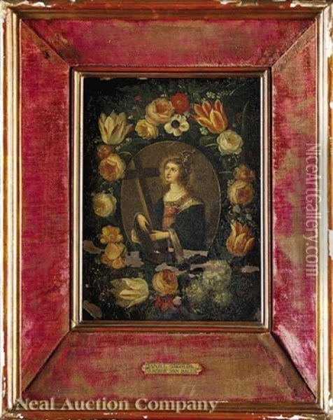 St. Helen And St. Catherine Of Siena Within Garlands Of Flowers (2 Works) Oil Painting - Daniel Seghers