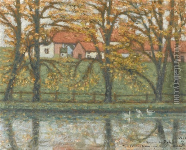 River Landscape Oil Painting - William Degouve de Nuncques