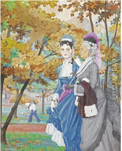 Two Ladies In A Park Oil Painting - Konstantin Andreevic Somov