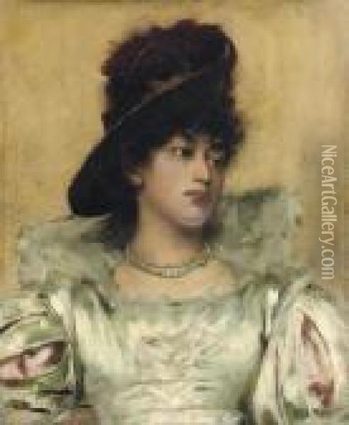 Portrait Of A Lady, Traditionally Identified As Gabrielle Rejane Oil Painting - Henry Herbert La Thangue