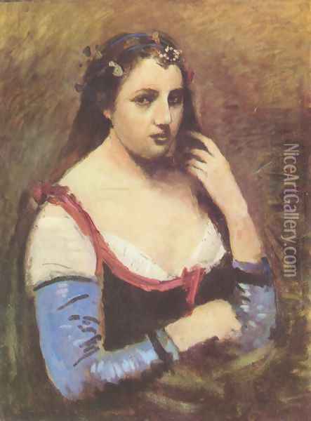 Frau mit Margeriten Oil Painting - Jean-Baptiste-Camille Corot