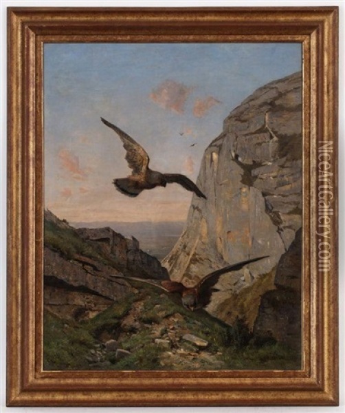 Faucons En Vol Oil Painting - Nathanael Lemaitre