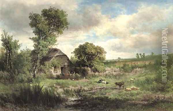 A country idyll Oil Painting - Johannes Warnardus Bilders