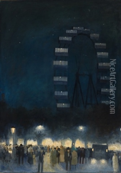 Im Prater Vor Dem Riesenrad Am Abend Oil Painting - Hans Ruzicka-Lautenschlaeger