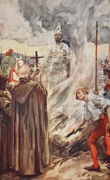 The burning of John Huss on July 6th 1415 illustration from A History of Germany Oil Painting - A.C. Michael