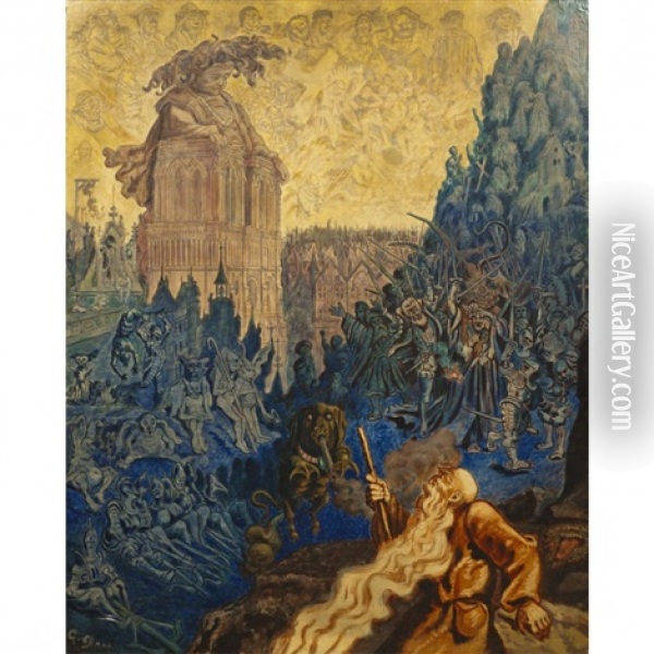 Le Juif Errant Et Gargantua Oil Painting - Gustave Dore
