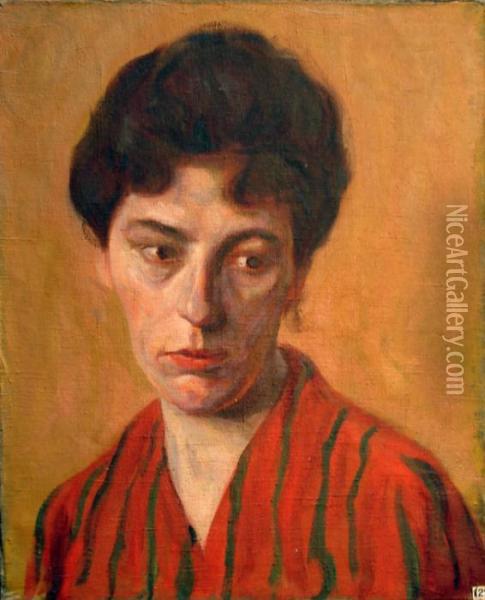 Portrait De Femme En Rouge Oil Painting - Raphael-Leon Leguilloux