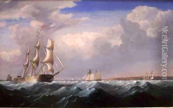 Sailing Ships off the New England Coast Oil Painting - Fitz Hugh Lane