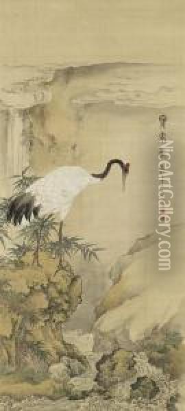 Crane Beside The Stream Oil Painting - Shen Quan